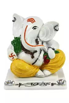 ecraftindia white lord ganesha figurine - decorative showpiece for desk and temple, 4   