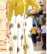 Green Rayon Block Print Embroidered  Partywear Kurti Dress