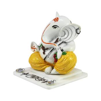 ecraftindia white lord ganesha figurine - decorative showpiece for desk and temple, 4    4