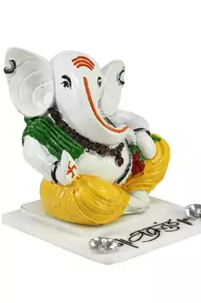ecraftindia white lord ganesha figurine - decorative showpiece for desk and temple, 4   