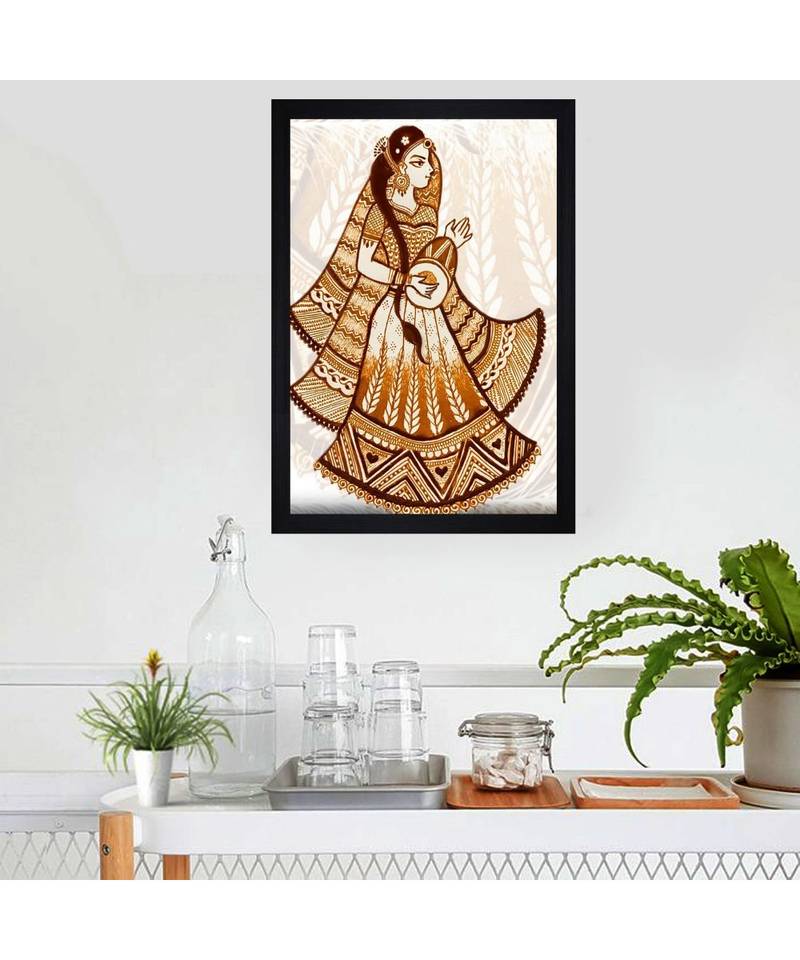 Traditional Bride With Dholki"Textured Paper (Scratch/Dust) Proof Framed Art Print