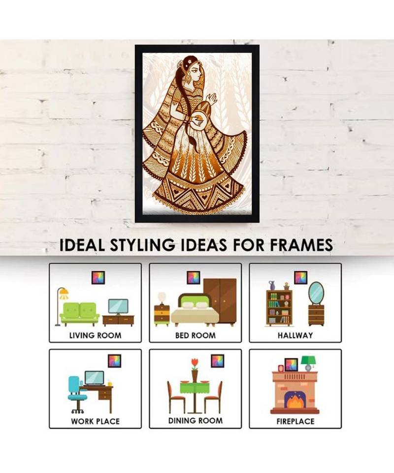 Traditional Bride With Dholki"Textured Paper (Scratch/Dust) Proof Framed Art Print