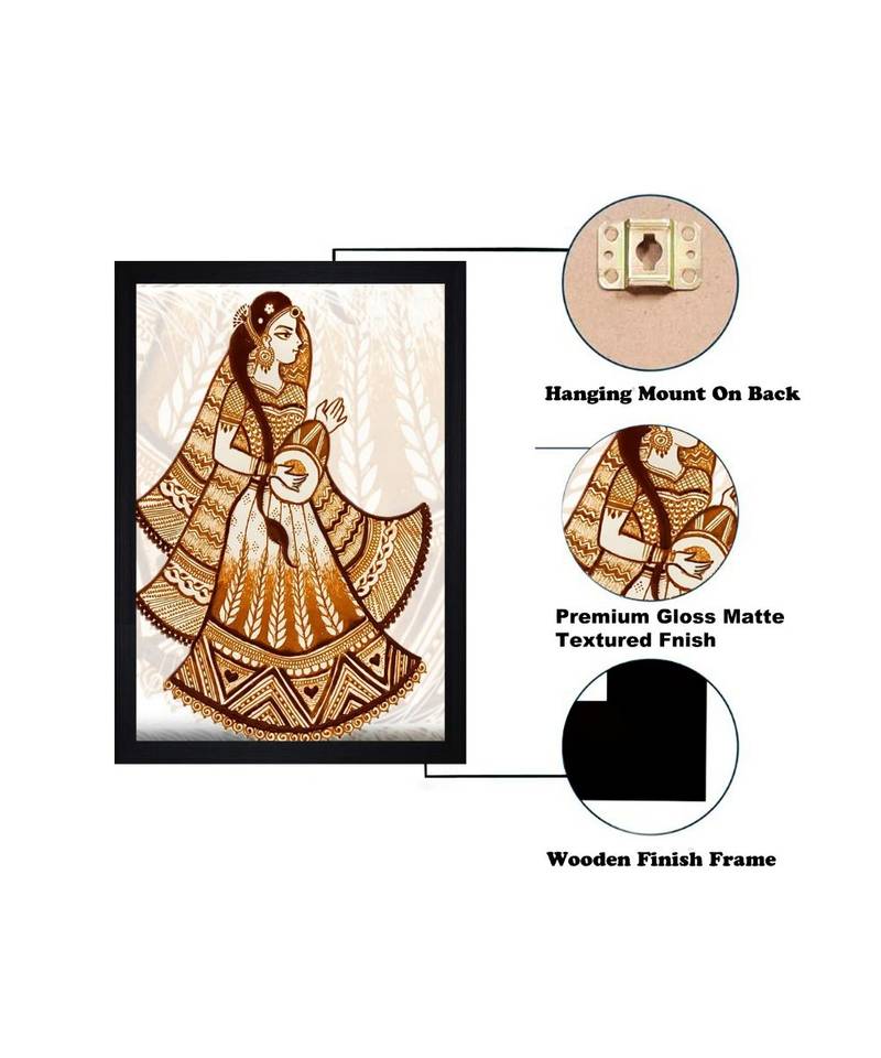 Traditional Bride With Dholki"Textured Paper (Scratch/Dust) Proof Framed Art Print
