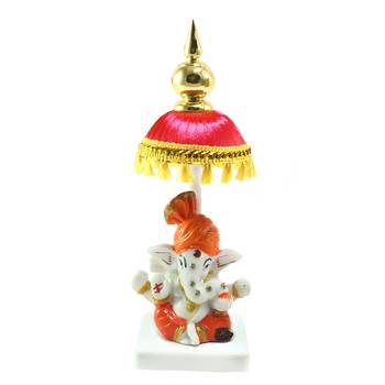 Decorative Lord Ganesha Showpiece with Chatri for Car Dashboard, Home Temple and Office Desks 2