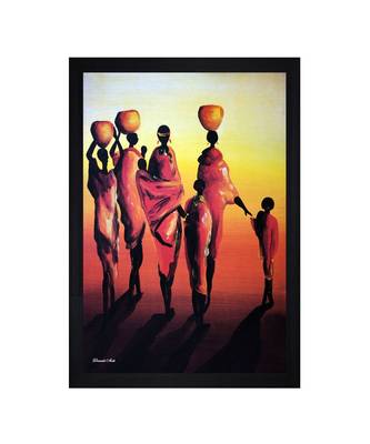 Abstract Village Ladies and Children Art" Textured Paper (Scratch/Dust) Proof Framed Art Print 1