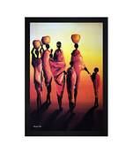 Abstract Village Ladies and Children Art" Textured Paper (Scratch/Dust) Proof Framed Art Print