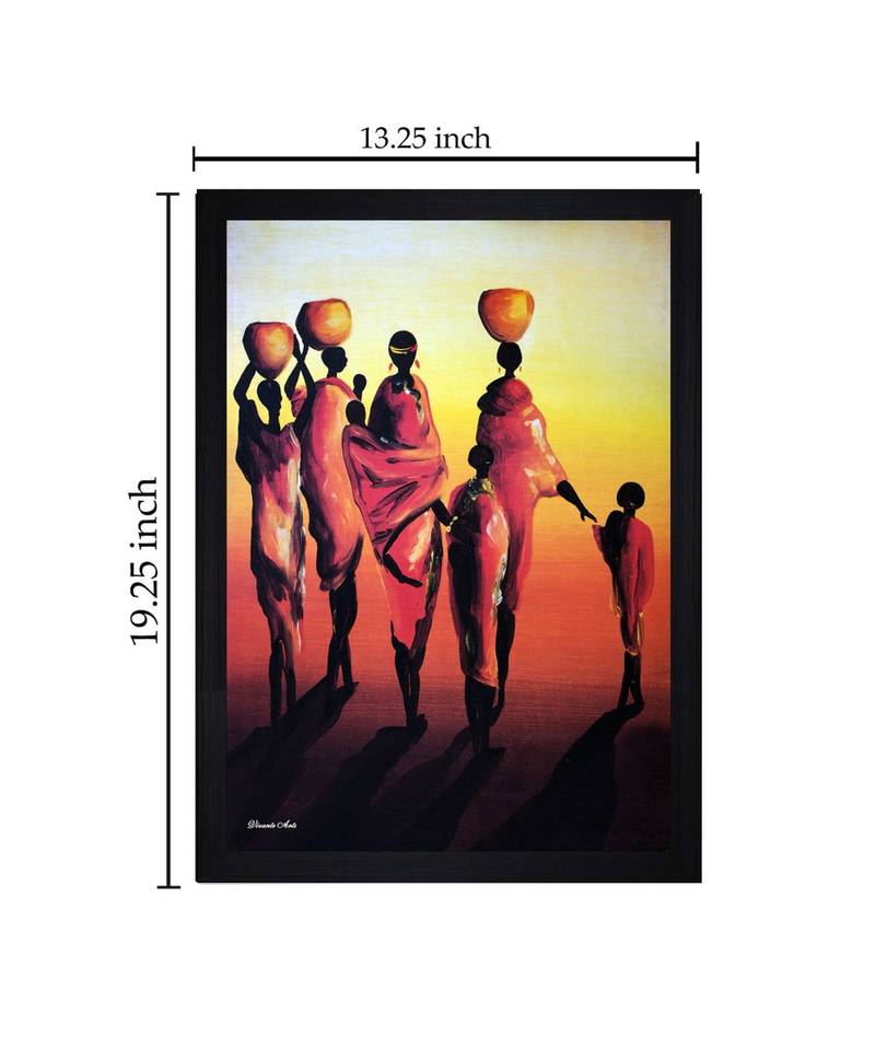 Abstract Village Ladies and Children Art" Textured Paper (Scratch/Dust) Proof Framed Art Print