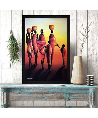 Abstract Village Ladies and Children Art" Textured Paper (Scratch/Dust) Proof Framed Art Print 3