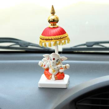 Decorative Lord Ganesha Showpiece with Chatri for Car Dashboard, Home Temple and Office Desks 1