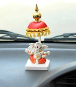 Decorative Lord Ganesha Showpiece with Chatri for Car Dashboard, Home Temple and Office Desks