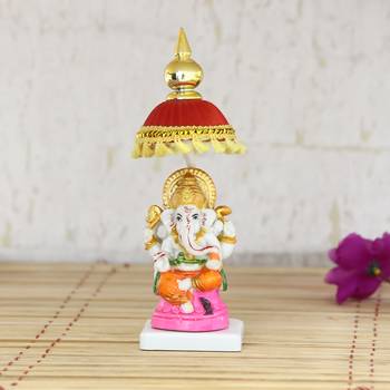 Decorative Lord Ganesha Showpiece with Chatri for Car Dashboard, Home Temple and Office Desks 1