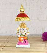Decorative Lord Ganesha Showpiece with Chatri for Car Dashboard, Home Temple and Office Desks