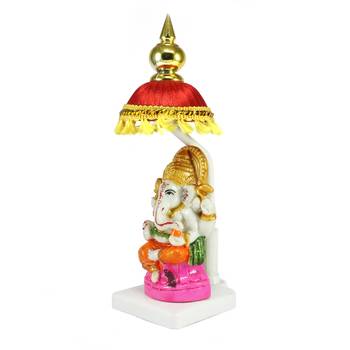 Decorative Lord Ganesha Showpiece with Chatri for Car Dashboard, Home Temple and Office Desks 5