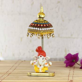 Decorative Lord Ganesha Showpiece with Chatri for Car Dashboard, Home Temple and Office Desks 1