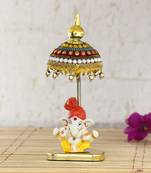 Decorative Lord Ganesha Showpiece with Chatri for Car Dashboard, Home Temple and Office Desks