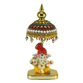 Decorative Lord Ganesha Showpiece with Chatri for Car Dashboard, Home Temple and Office Desks 2