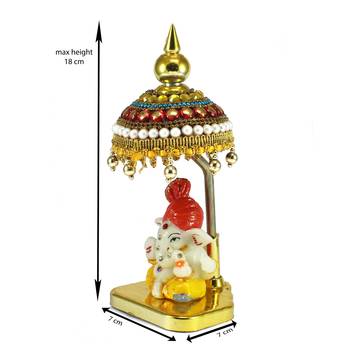 Decorative Lord Ganesha Showpiece with Chatri for Car Dashboard, Home Temple and Office Desks 3