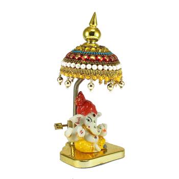 Decorative Lord Ganesha Showpiece with Chatri for Car Dashboard, Home Temple and Office Desks 4