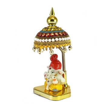 Decorative Lord Ganesha Showpiece with Chatri for Car Dashboard, Home Temple and Office Desks 5