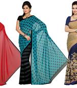 Combo Of 3 Poly Georgette Multicolor Printed Women's Saree