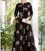 Black Rayon Block Print Embroidered  Partywear Kurti Dress