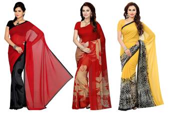 Combo Of 3 Poly Georgette Multicolor Printed Women's Saree 1