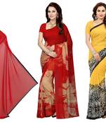 Combo Of 3 Poly Georgette Multicolor Printed Women's Saree