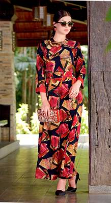 Pink Rayon Block Print Embroidered  Partywear Kurti Dress 1