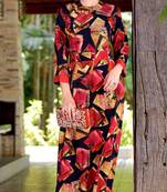 Pink Rayon Block Print Embroidered  Partywear Kurti Dress