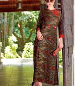 Brown Rayon Block Print Embroidered  Partywear Kurti Dress