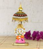 Decorative Lord Ganesha Showpiece with Chatri for Car Dashboard, Home Temple and Office Desks