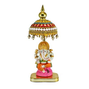 Decorative Lord Ganesha Showpiece with Chatri for Car Dashboard, Home Temple and Office Desks 2