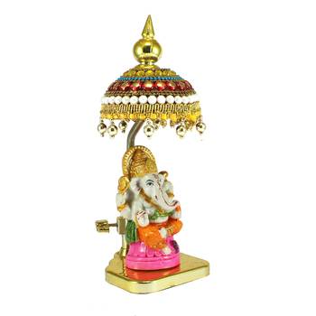 Decorative Lord Ganesha Showpiece with Chatri for Car Dashboard, Home Temple and Office Desks 4