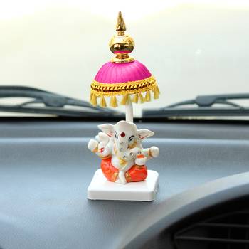 Lord Ganesha Idol with Chatri for Car Dashboard 1