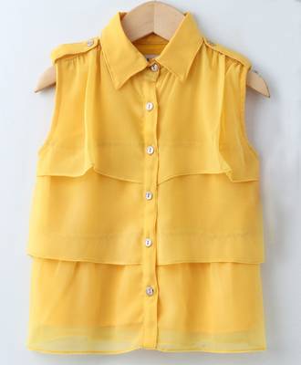 Yellow Trendy Girls Sleeveless Georgette Layered Shirt 1