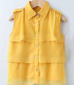 Yellow Trendy Girls Sleeveless Georgette Layered Shirt