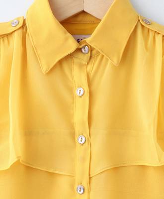 Yellow Trendy Girls Sleeveless Georgette Layered Shirt 3