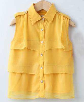 Yellow Trendy Girls Sleeveless Georgette Layered Shirt 4
