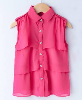 Pink Trendy Girls Sleeveless Georgette Layered Shirt 1