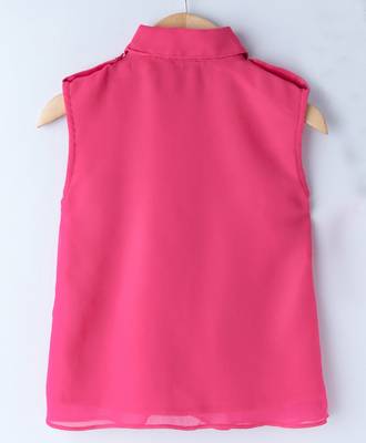 Pink Trendy Girls Sleeveless Georgette Layered Shirt 2