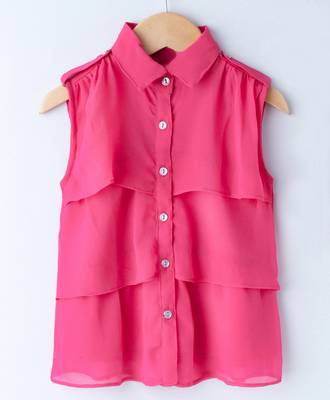 Pink Trendy Girls Sleeveless Georgette Layered Shirt 4