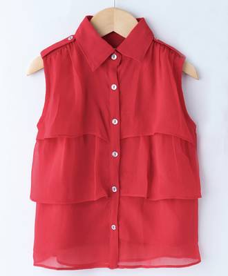 Red Trendy Girls Sleeveless Georgette Layered Shirt 1