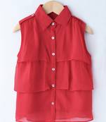 Red Trendy Girls Sleeveless Georgette Layered Shirt