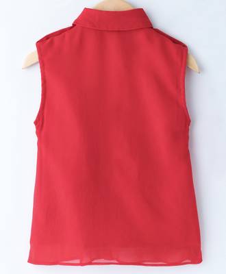 Red Trendy Girls Sleeveless Georgette Layered Shirt 2