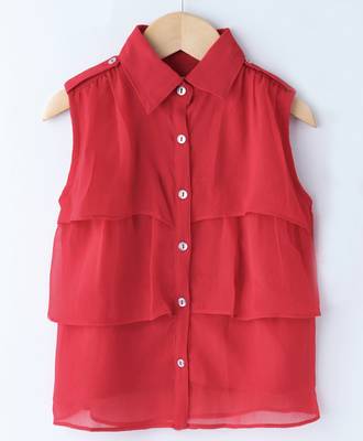 Red Trendy Girls Sleeveless Georgette Layered Shirt 4