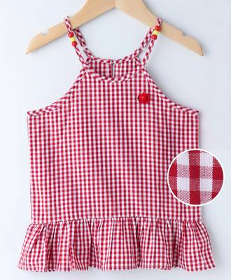 Red Breezy Checks Strappy With Beads 1