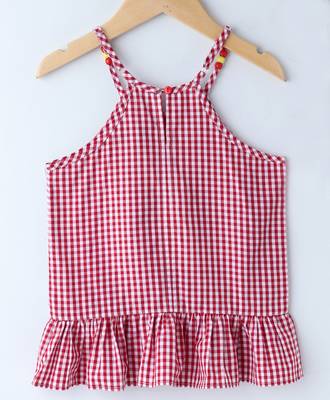 Red Breezy Checks Strappy With Beads 2