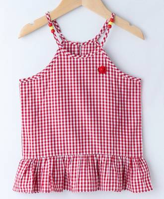 Red Breezy Checks Strappy With Beads 3