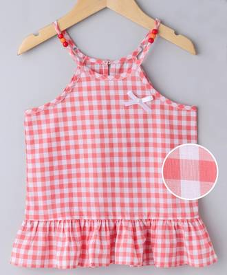 Peach Breezy Checks Strappy With Beads 1