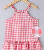 Peach Breezy Checks Strappy With Beads